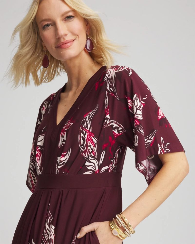 Chicos Floral Flutter-Sleeve Maxi Dress - BLACK