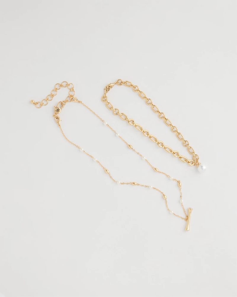 Chicos Toggle Bar Pearl Pendant Necklace - PEARL