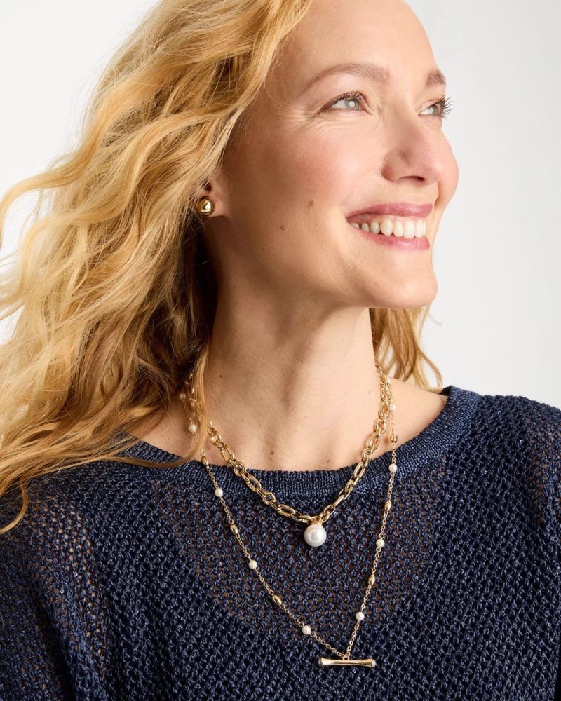 Chicos Toggle Bar Pearl Pendant Necklace - PEARL