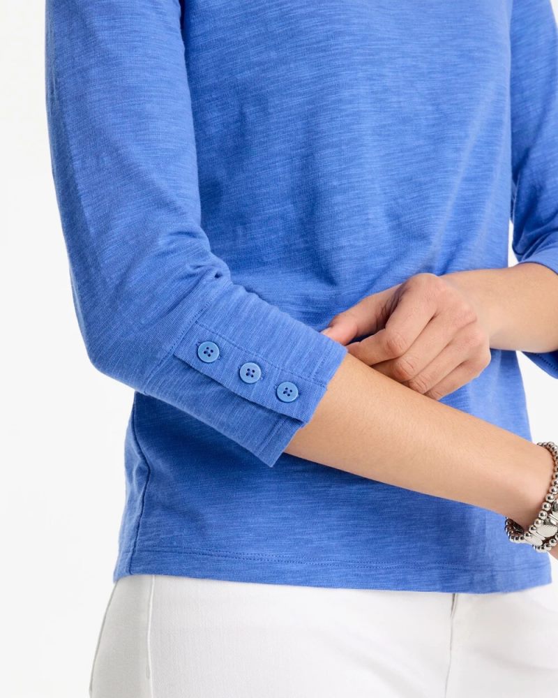 Chicos Cotton Slub 3/4 Sleeve Button Tee - AMPARO BLUE