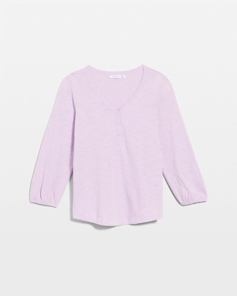 Chicos Puff Sleeve Cotton Slub Henley Tee - ORCHID MIST
