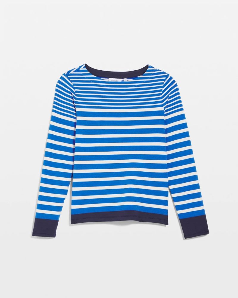 Chicos Zenergy® Striped Boatneck Mariner Tee - TURKISH SEA