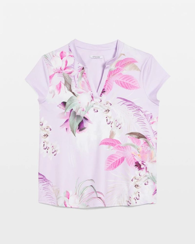 Chicos Zenergy® UPF Floral Polo - VIOLET AURA