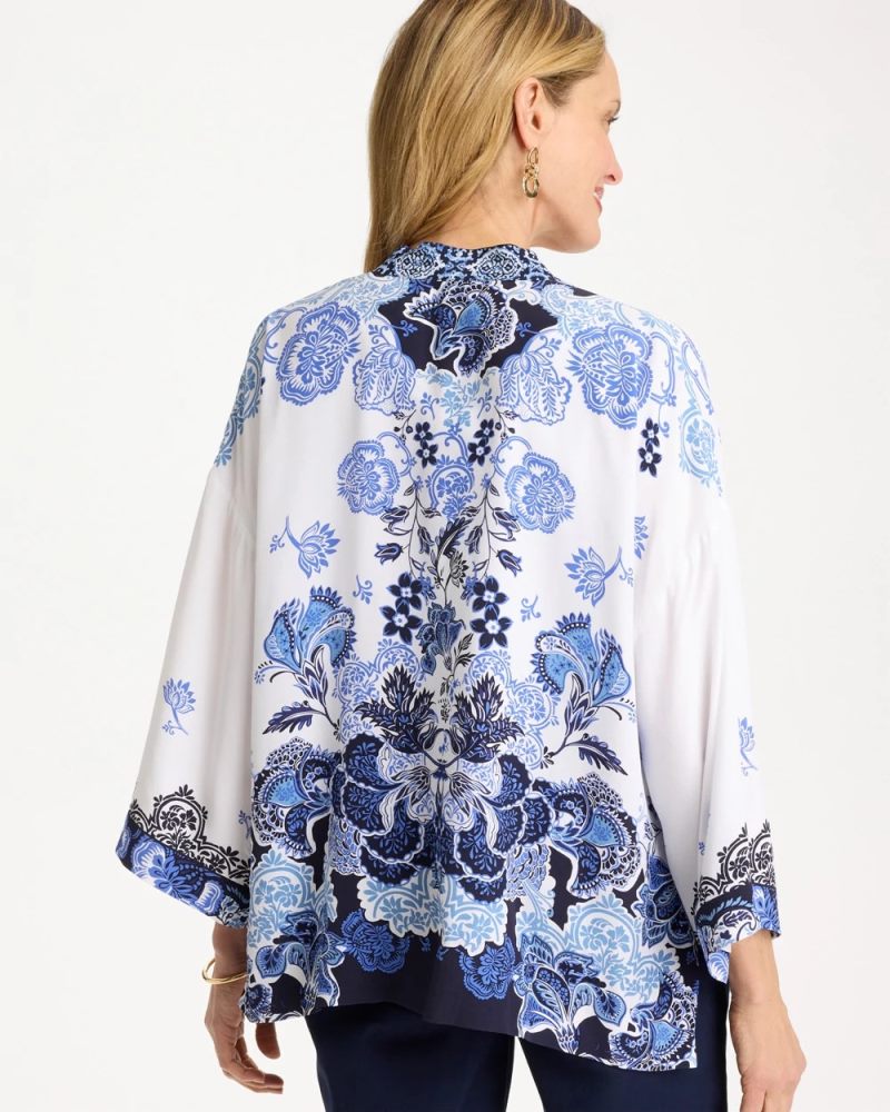 Chicos Woven Faux Silk Printed Kimono - ALABASTER