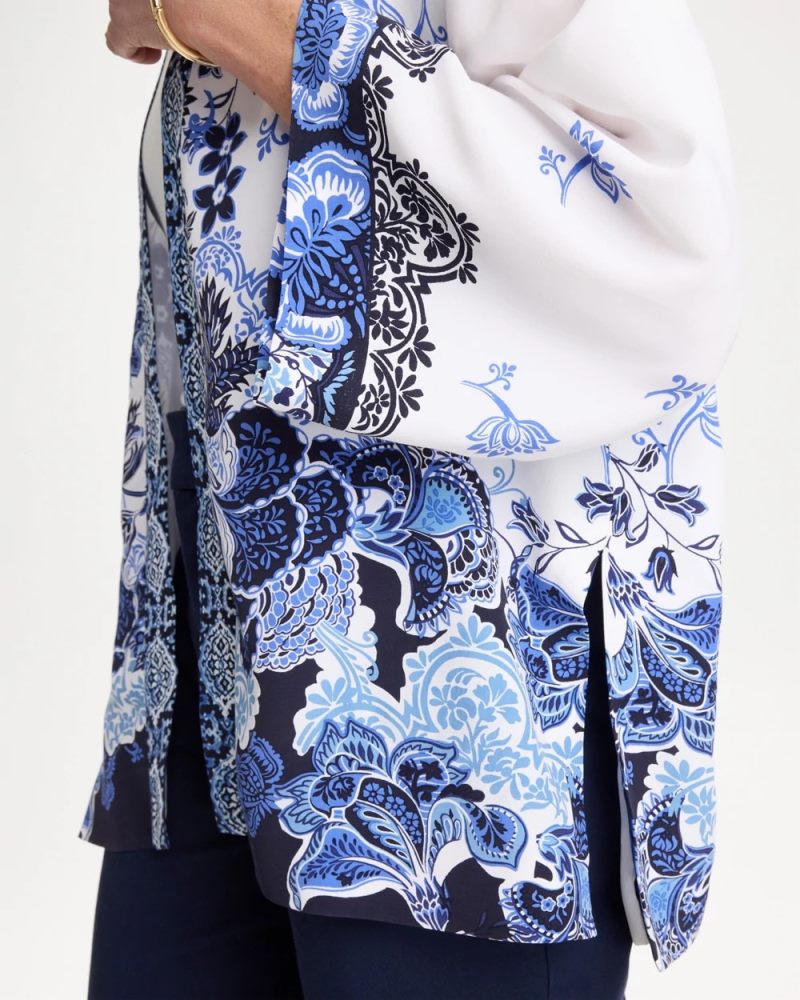 Chicos Woven Faux Silk Printed Kimono - ALABASTER