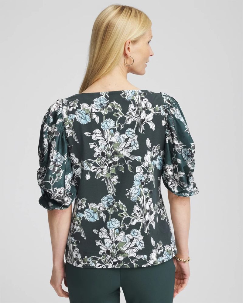 Chicos Crewneck Bubble-Sleeve Top - DARKEST SPRUCE