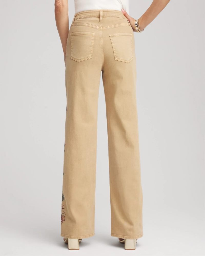 Chicos Embroidered High-Rise Wide-Leg Jeans - CAFE AROMA