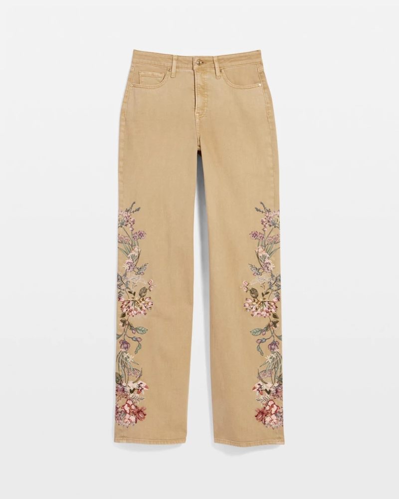Chicos Embroidered High-Rise Wide-Leg Jeans - CAFE AROMA