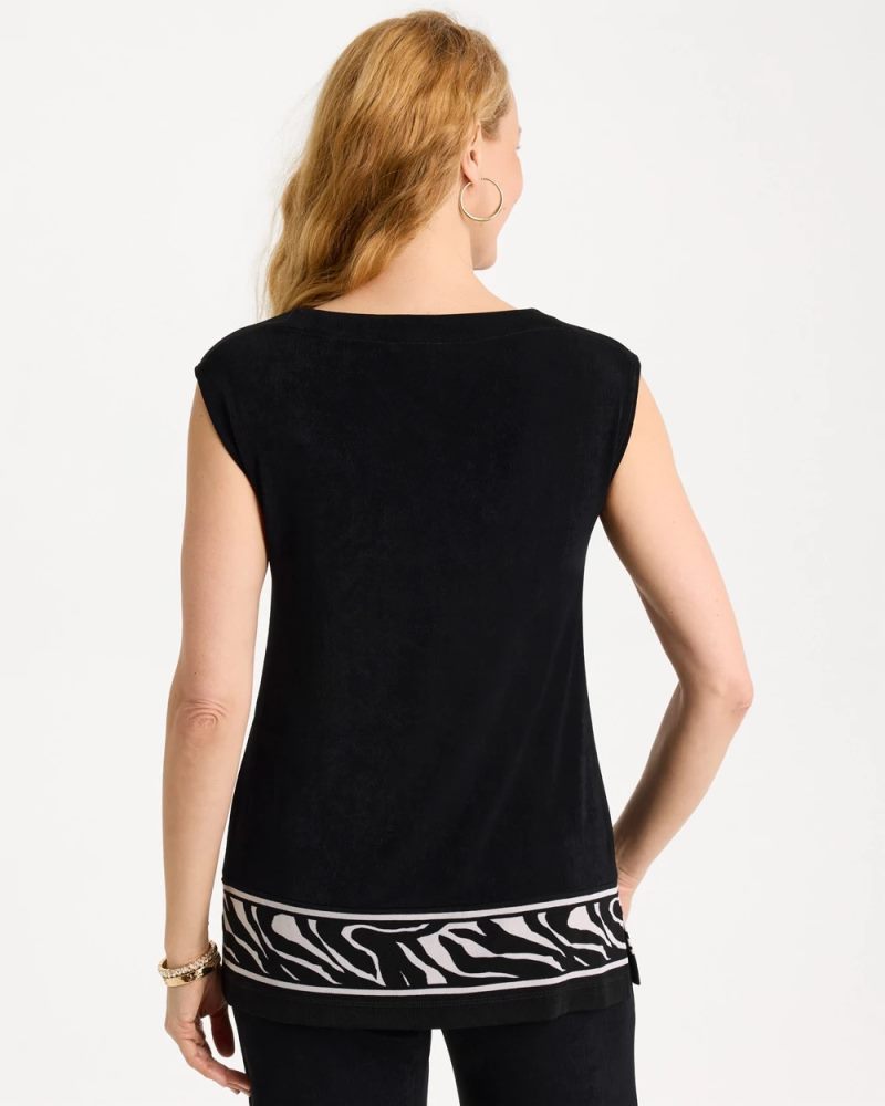 Chicos Travelers™ Abstract Zebra Trim Tunic - TRAVELERS BLACK