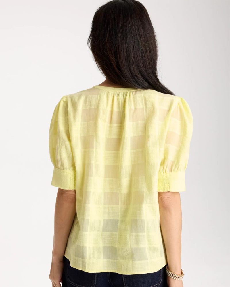 Chicos Cotton Plaid Elbow-Sleeve Shirt - SAGE LIME
