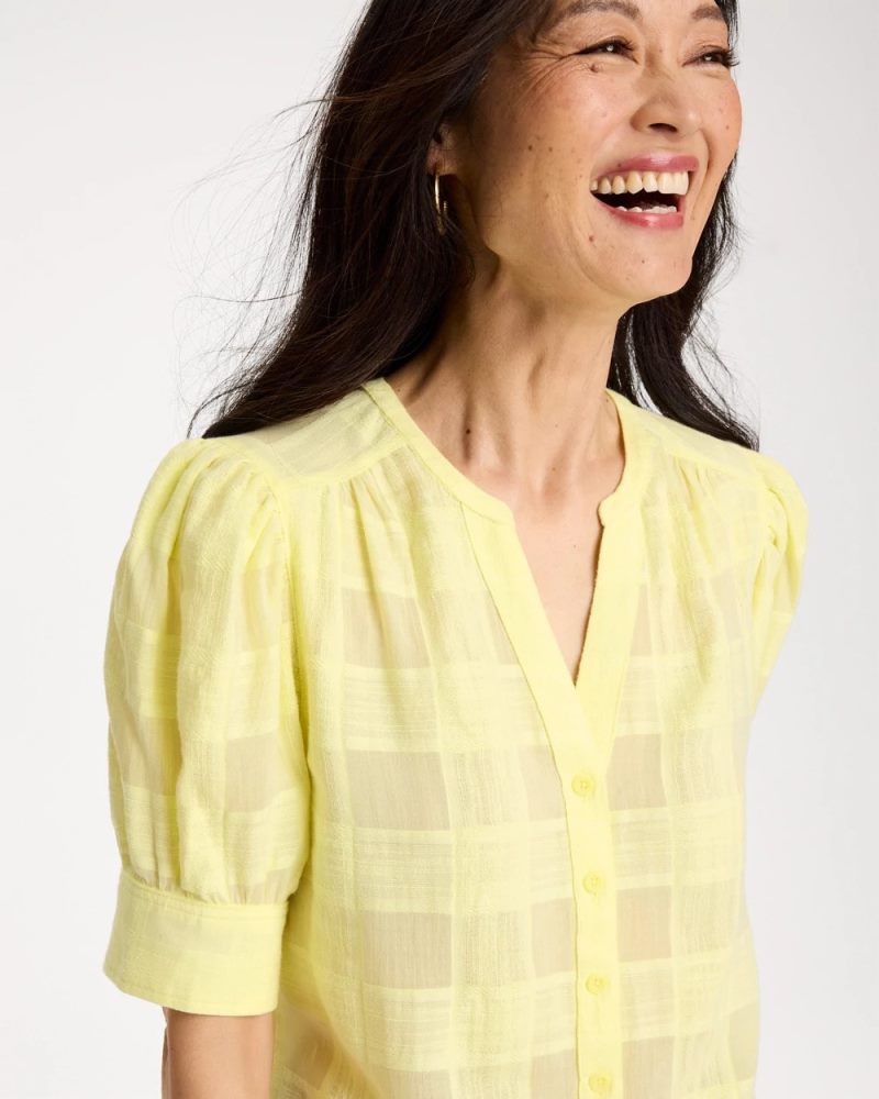 Chicos Cotton Plaid Elbow-Sleeve Shirt - SAGE LIME