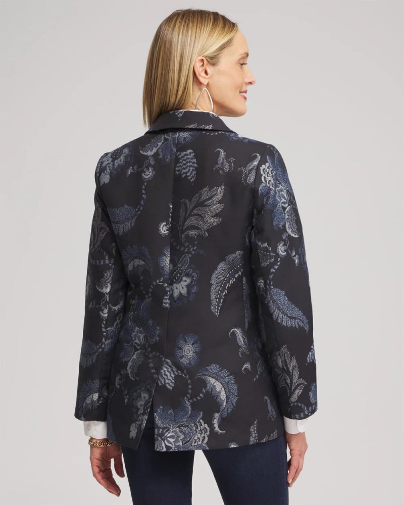 Chicos Floral Jacquard Blazer - CLASSIC NAVY