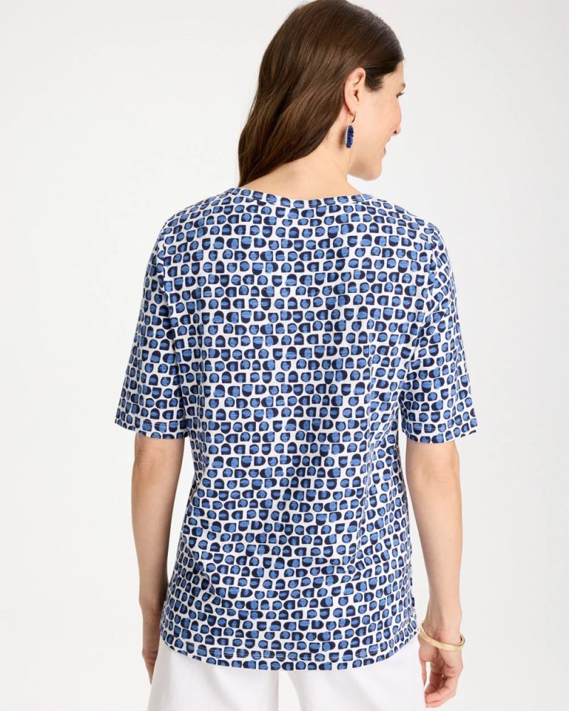 Chicos Cotton Slub Printed Tee - PASSPORT BLUE