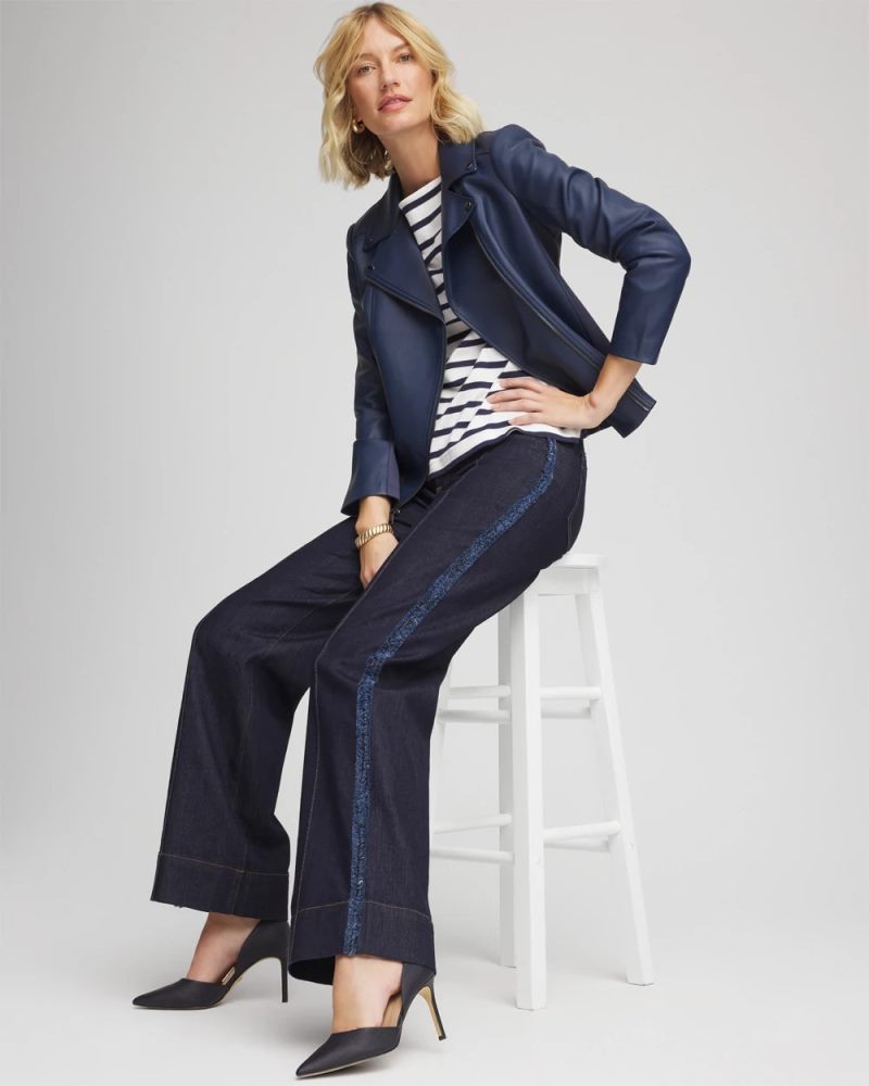 Chicos Frayed High-Rise Wide-Leg Jeans - CEDAR RINSE