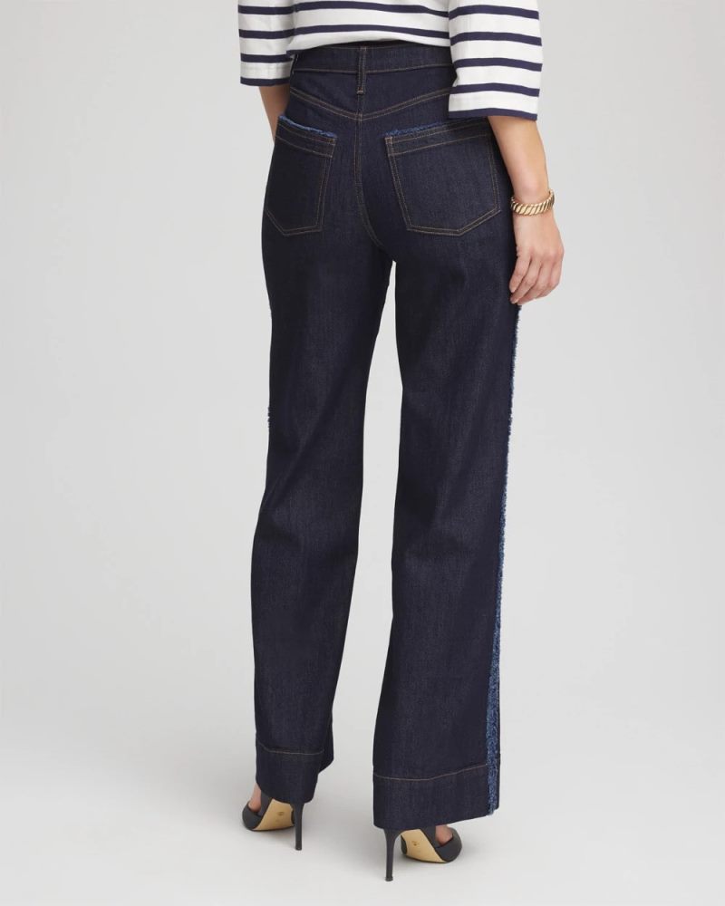 Chicos Frayed High-Rise Wide-Leg Jeans - CEDAR RINSE