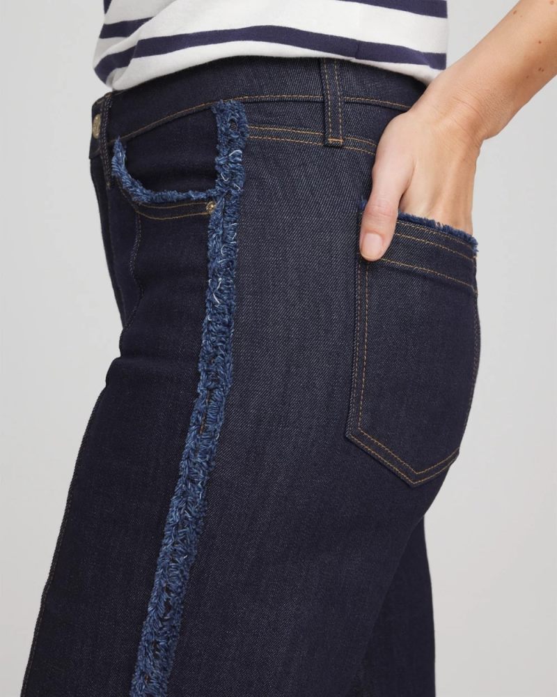 Chicos Frayed High-Rise Wide-Leg Jeans - CEDAR RINSE