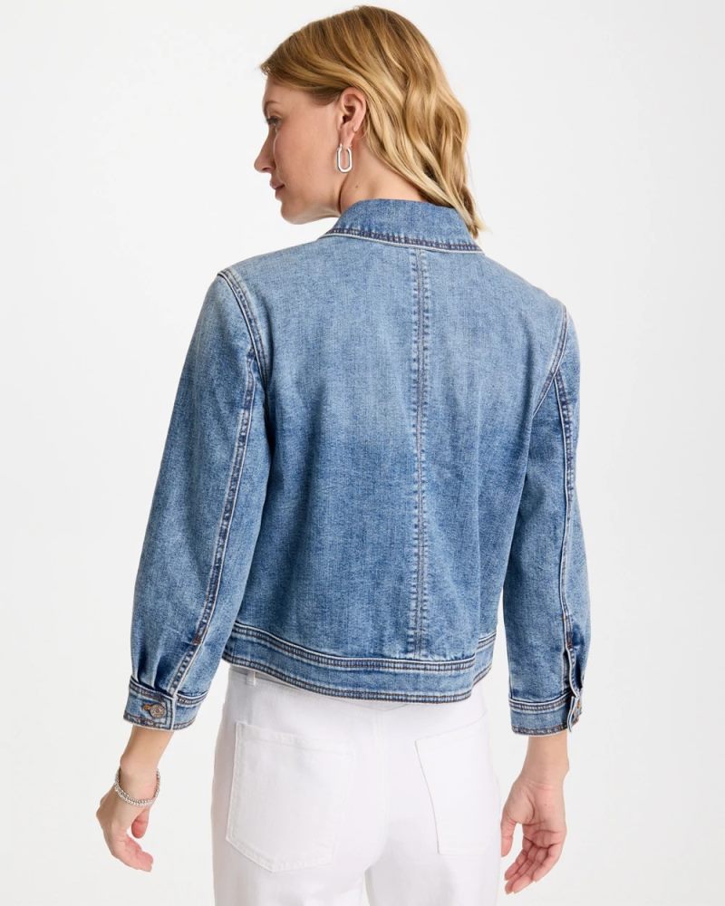 Chicos Denim Cropped Trucker Jacket - SAKURA INDIGO