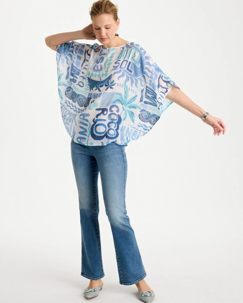 Chicos Island Printed Poncho - PASSPORT BLUE