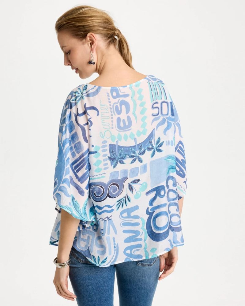Chicos Island Printed Poncho - PASSPORT BLUE