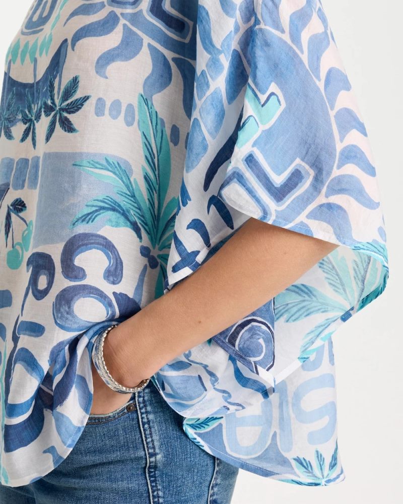 Chicos Island Printed Poncho - PASSPORT BLUE