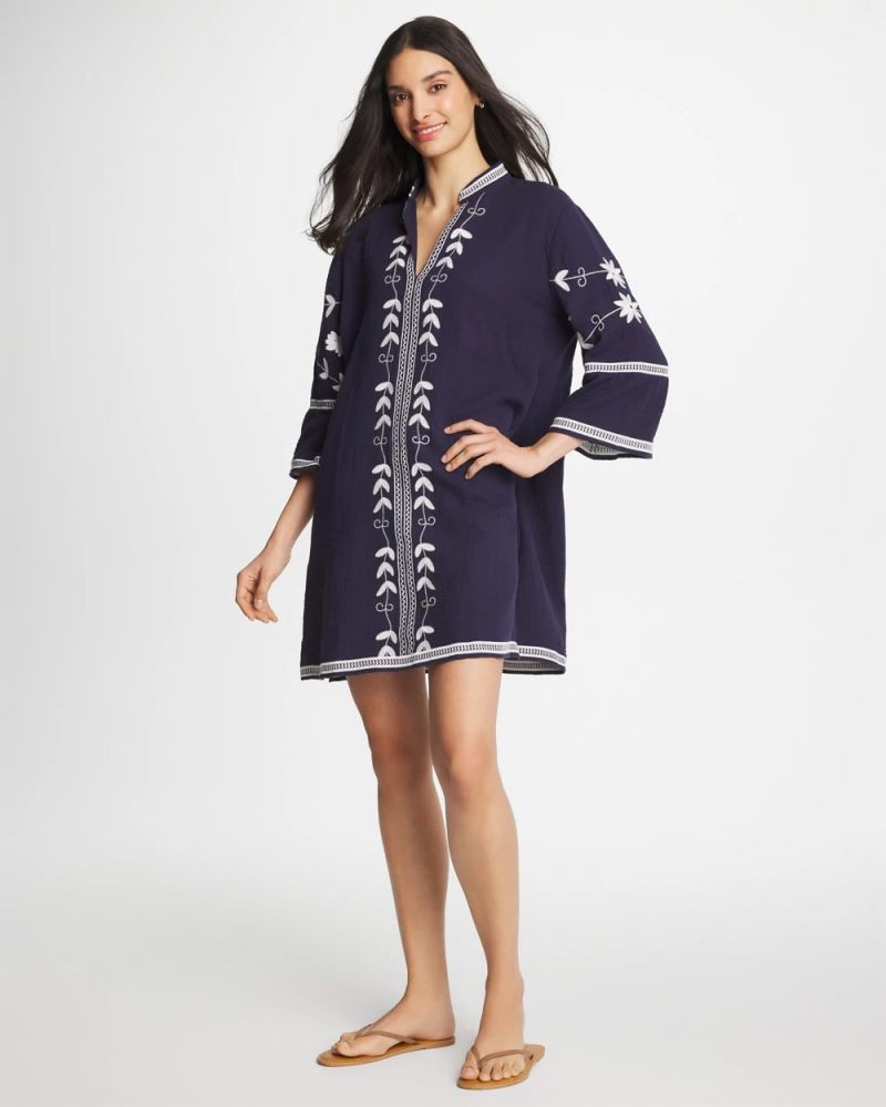 Chicos Woven Embroidered Swim Cover-Up - PASSPORT BLUE