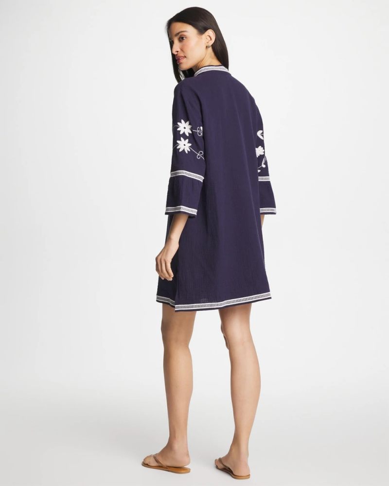 Chicos Woven Embroidered Swim Cover-Up - PASSPORT BLUE