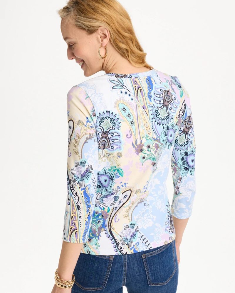 Chicos Patch Cotton Stretch 3/4 Sleeve Tee - PASSPORT BLUE
