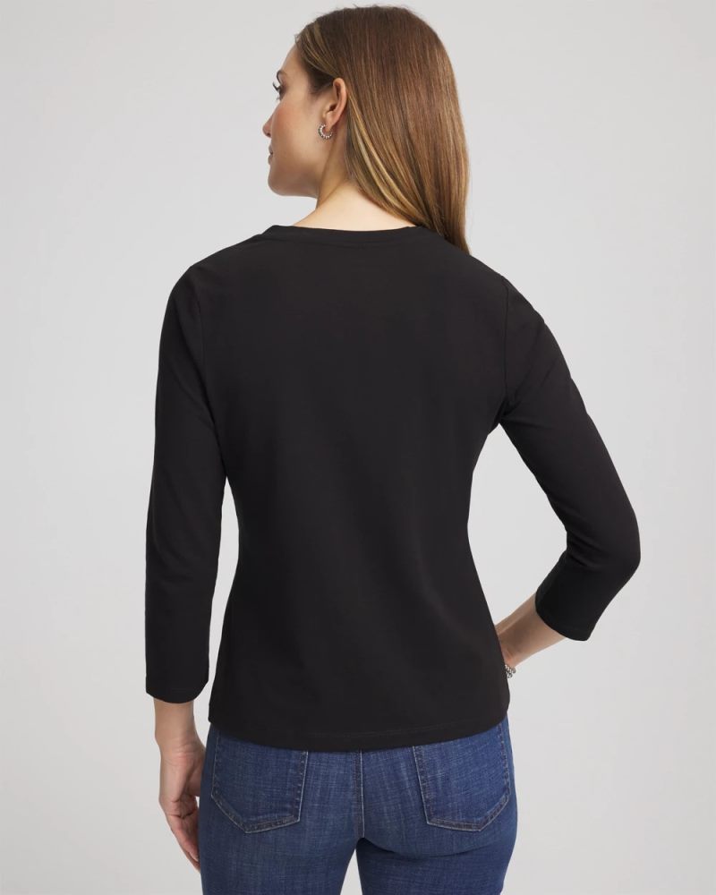 Chicos Lace Stretch-Cotton Tee - BLACK