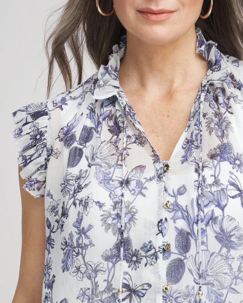 Chicos Butterfly Ruffle Collar Blouse - PALE TURQ BLUE