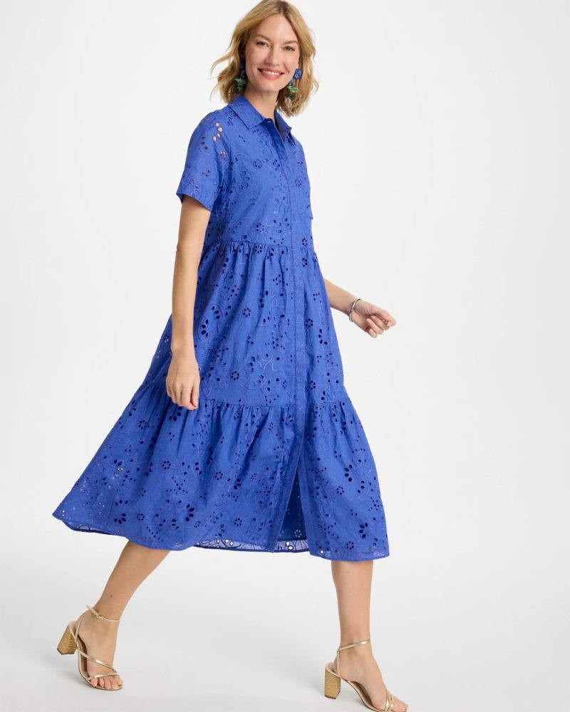 Chicos Eyelet Tiered Dress - AMPARO BLUE