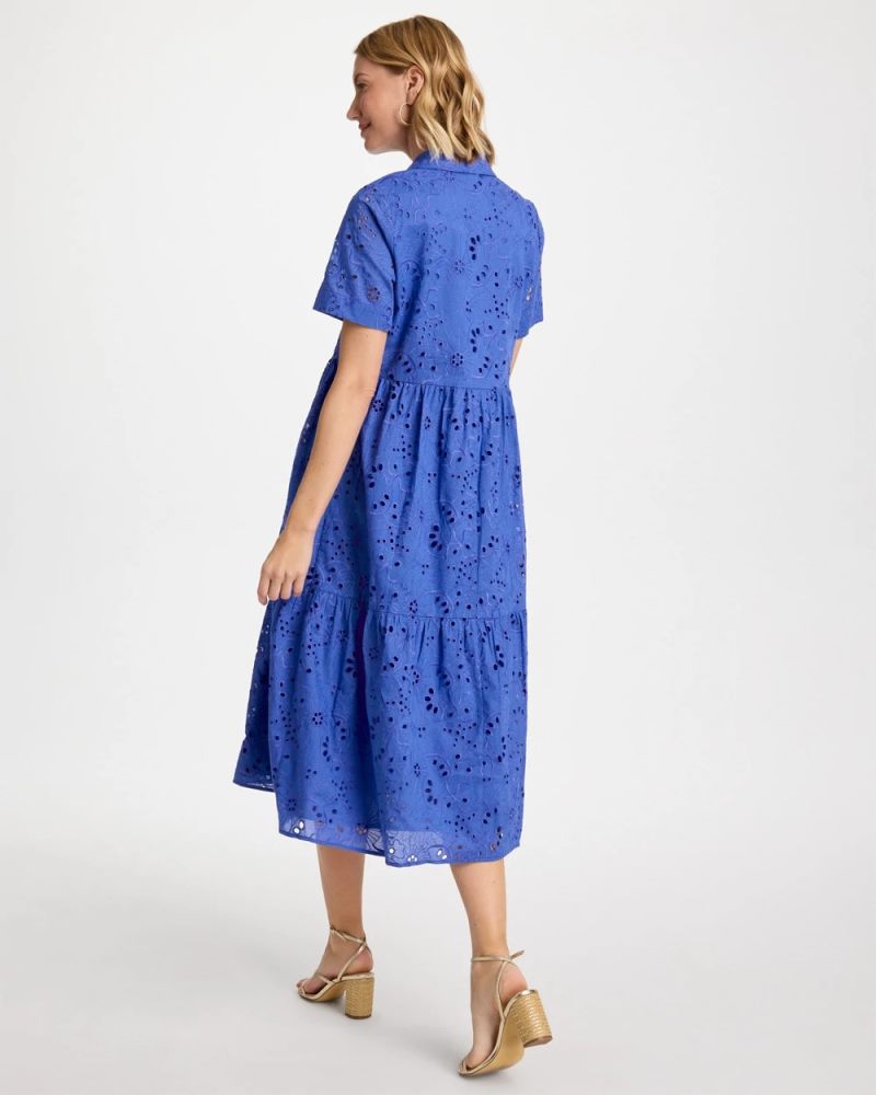 Chicos Eyelet Tiered Dress - AMPARO BLUE
