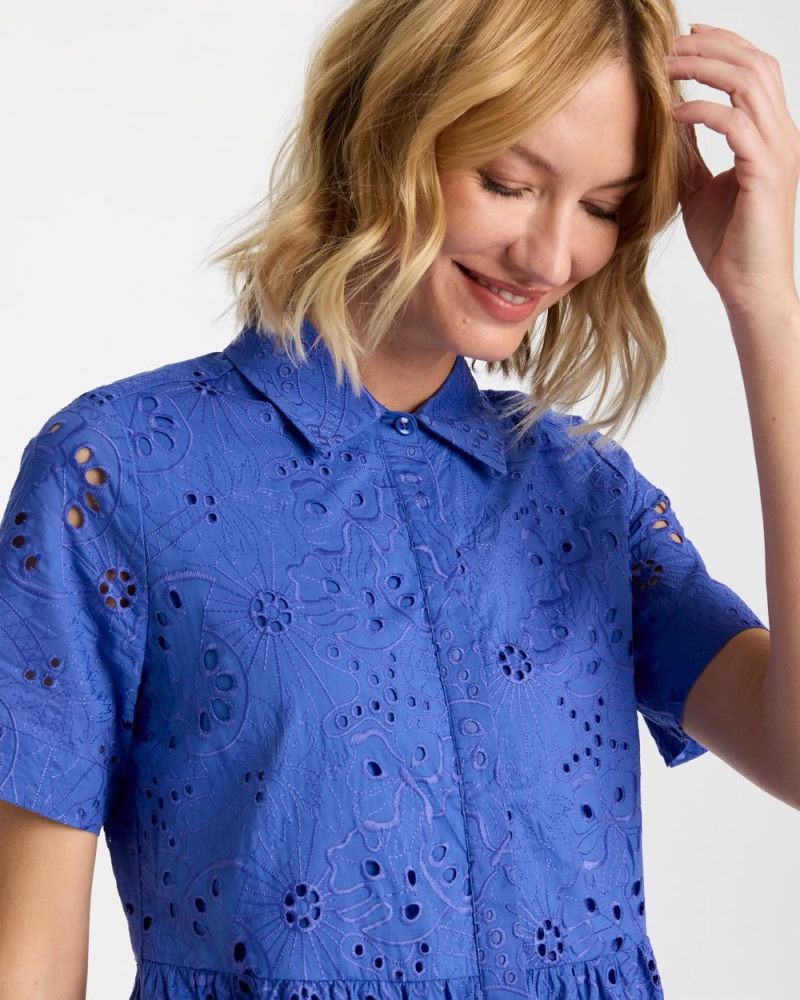 Chicos Eyelet Tiered Dress - AMPARO BLUE