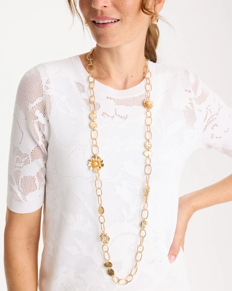 Chicos Flower Long Single-Strand Necklace - GOLD