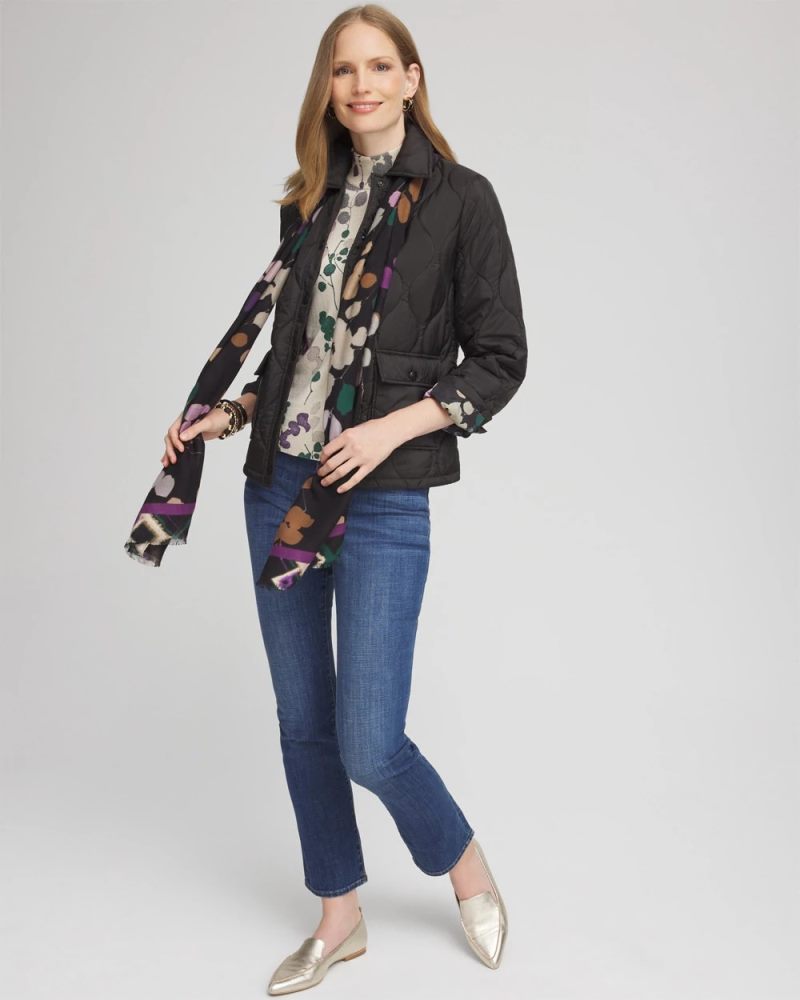 Chicos Faux Nylon Quilted Jacket - BLACK