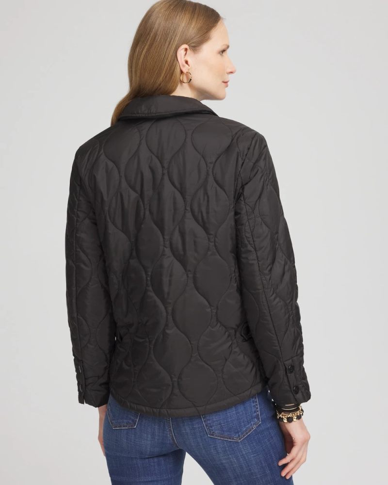 Chicos Faux Nylon Quilted Jacket - BLACK