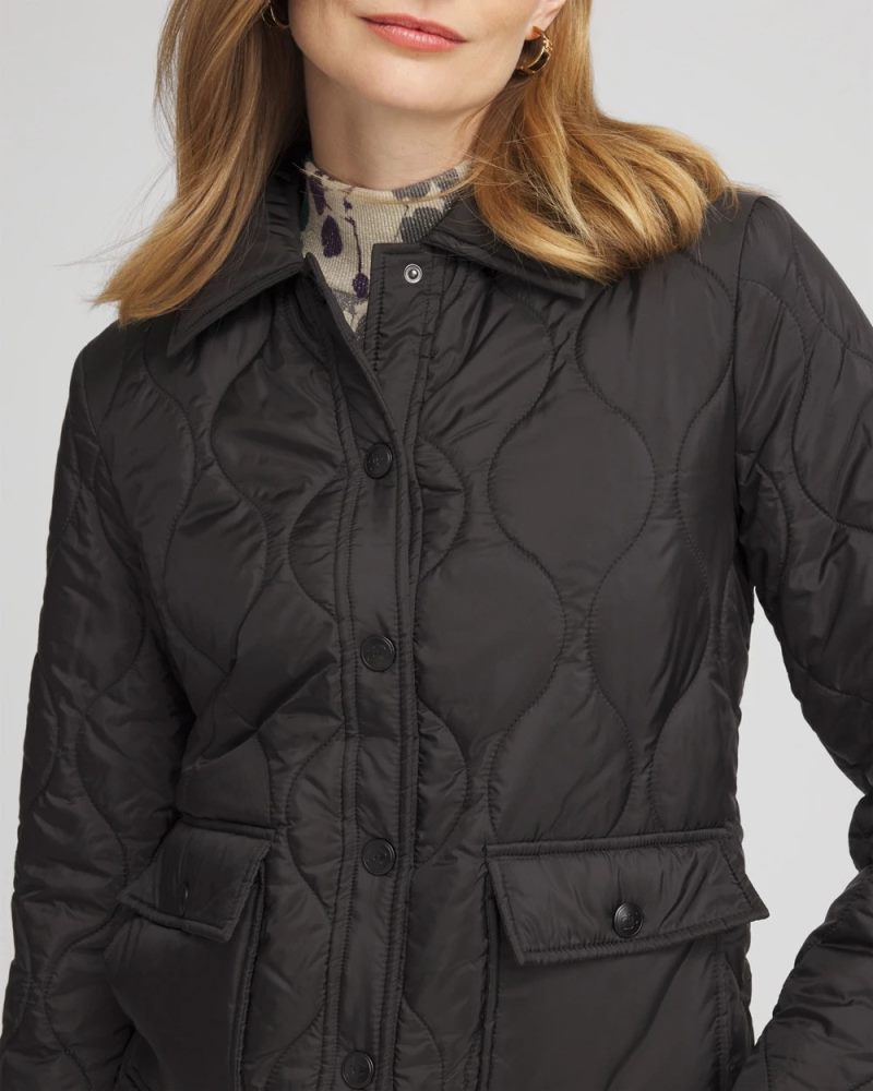 Chicos Faux Nylon Quilted Jacket - BLACK