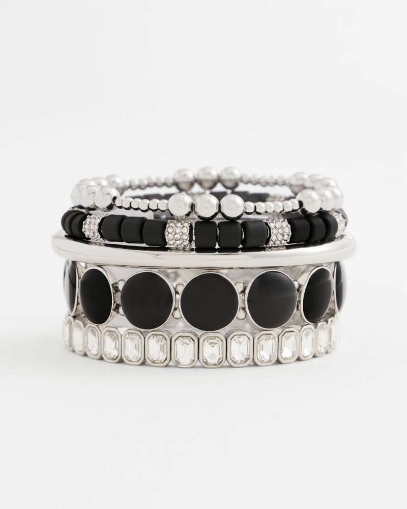 Chicos Black Barrel Bead Stretch Bracelet - BLACK