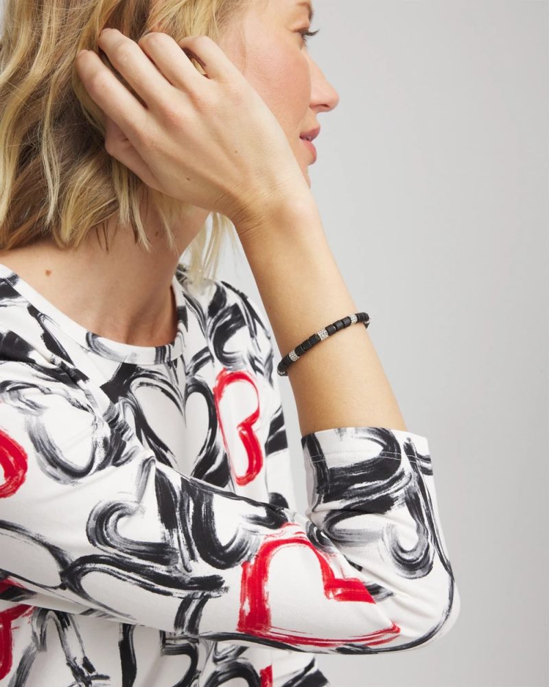 Chicos Black Barrel Bead Stretch Bracelet - BLACK