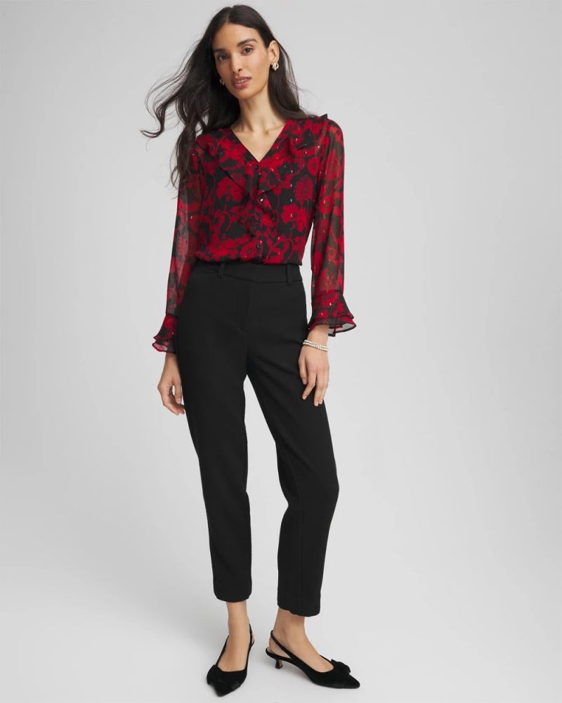 Chicos Georgette Clip Dot Ruffle Blouse - CARMINE RED