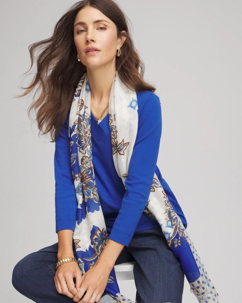 Chicos Pima Cotton 3/4 Sleeve Tee - COBALT STONE