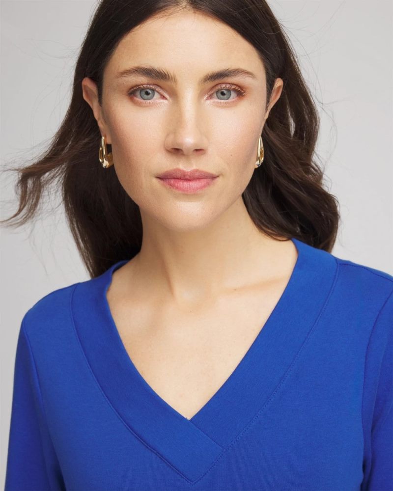 Chicos Pima Cotton 3/4 Sleeve Tee - COBALT STONE