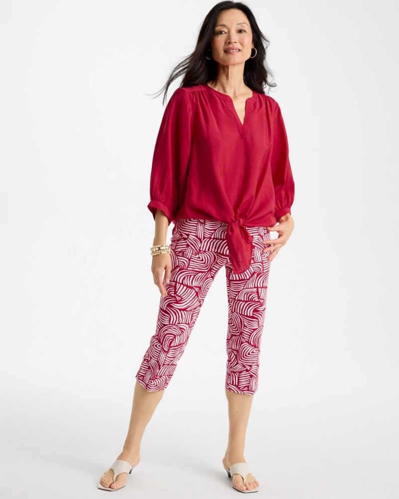 Chicos Tie-Front Top - CHERRY LUSH