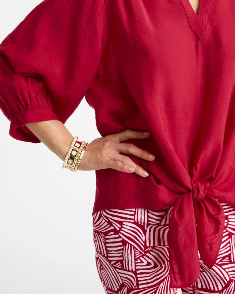 Chicos Tie-Front Top - CHERRY LUSH