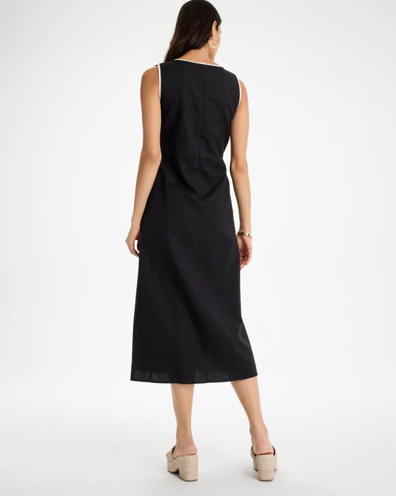 Chicos Sleeveless Surplice Linen Dress - BLACK