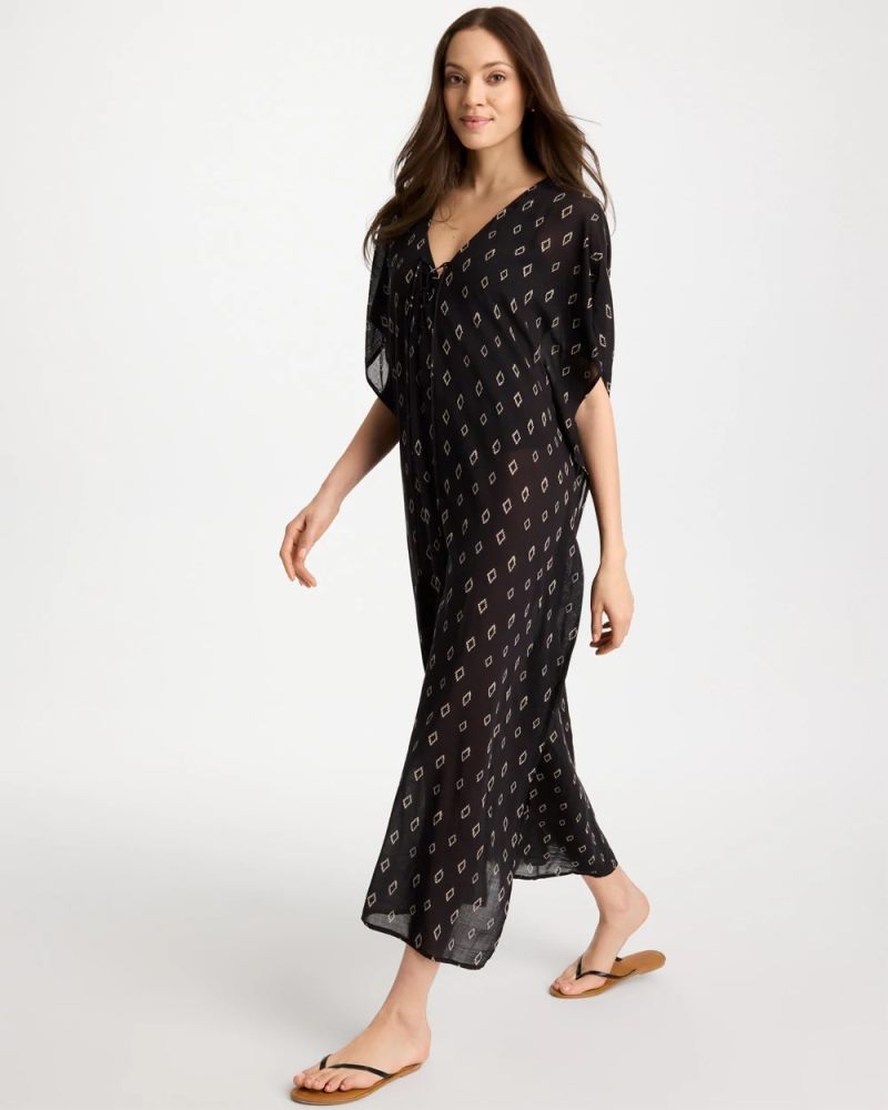 Chicos Printed Kaftan Swim Cover-Up - BLACK/NEUTRAL
