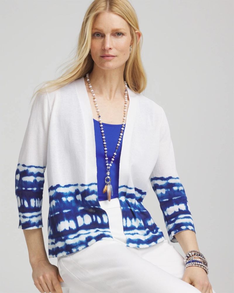 Chicos Tie-Dye Summer Romance Short Cardigan - ALABASTER