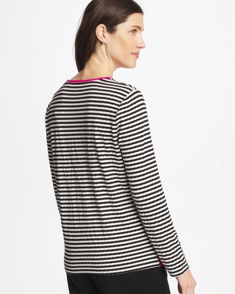 Chicos Zenergy® Striped Jacquard Contrast Pullover Top - EUROPA PINK