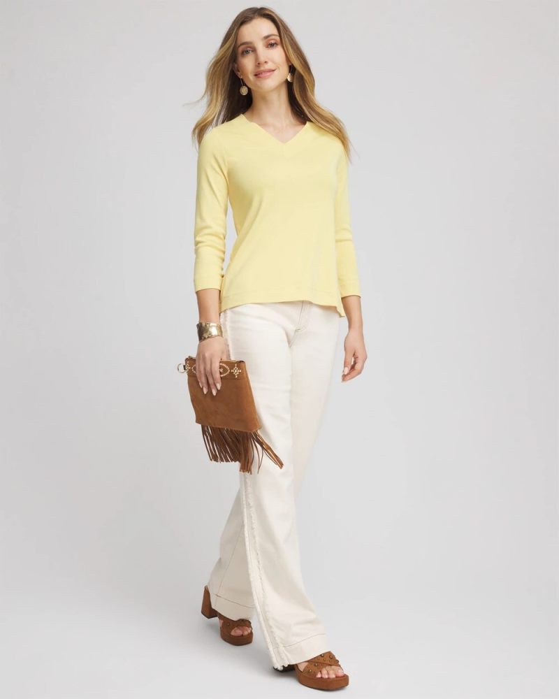 Chicos Short Pima 3/4 Sleeve Tee - GOLDEN CHAMOIS