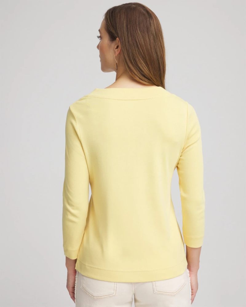 Chicos Short Pima 3/4 Sleeve Tee - GOLDEN CHAMOIS