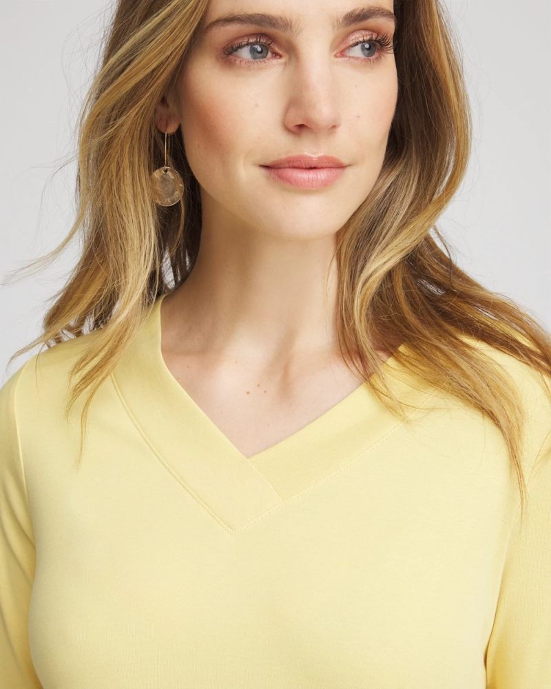 Chicos Short Pima 3/4 Sleeve Tee - GOLDEN CHAMOIS